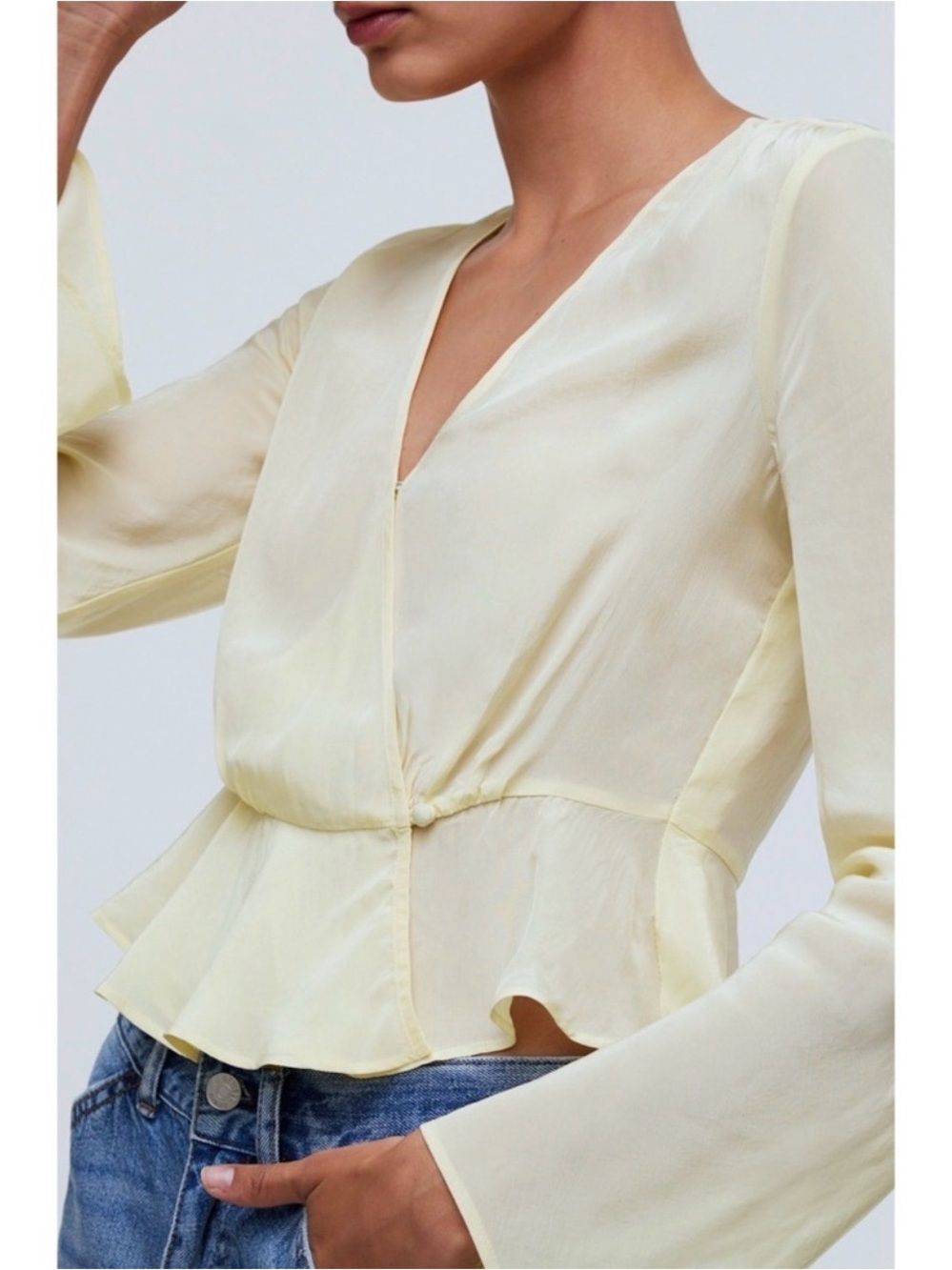 Madewell Pale Yellow Peplum V-Neck Blouse